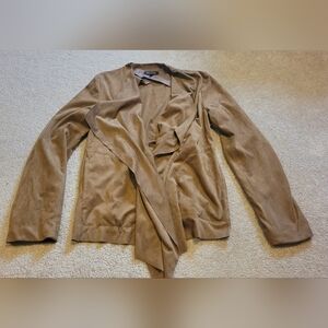 Max Edition faux seude women'a medium open drape front taupe/tan/beige coat Blaz